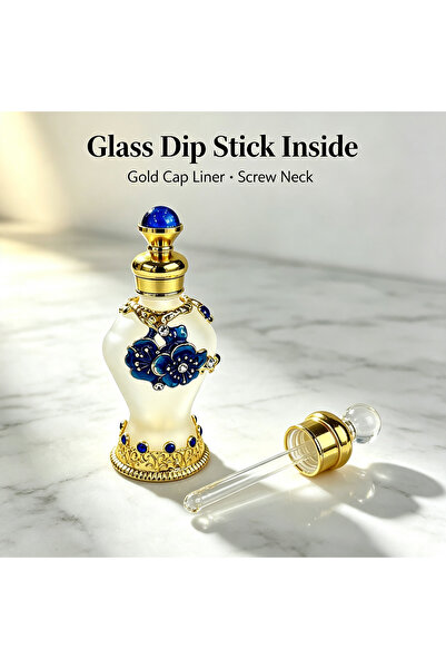 ARIANA 8ml Frosted Glass Empty Perfume Oil Bottle with Gold Metal Accents, Rh...