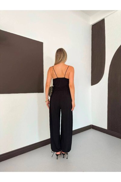 SUYA US WEAR بدلة نسائية من قماش الساندي بحزام من الخيوط وحافة مطاطية فضفاضة