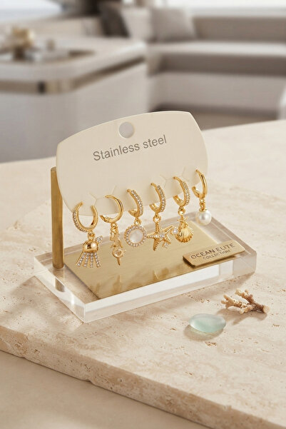 Skygo 316L Steel Gold Color Sea Concept Earring Set Tj-Bkp12066