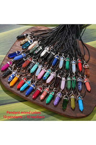 Choice 10pcs Random Color 10Pcs Natural Stone Hexagonal Prism Pendant Necklac...