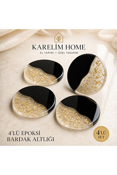 karelim home Gece Işıltısı 4’lü El Yapımı Epoksi Bardak Altlığı