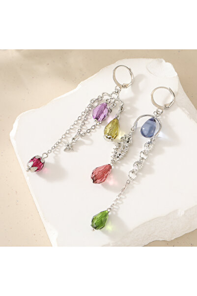 Choice1 Steel color Bohemian Style Asymmetrical Multicolor Teardrop Artificia...