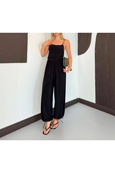 SUYA US WEAR KADIN İP ASKILI BOL BÜZGÜLÜ PAÇA SANDY KUMAŞ TULUM