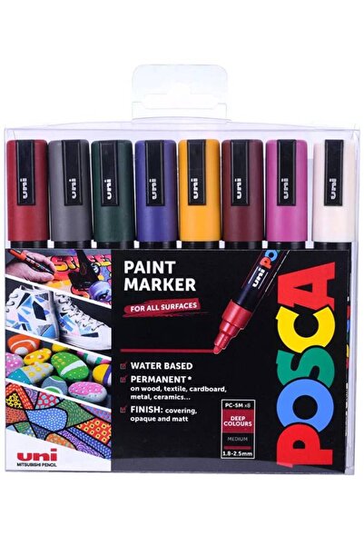 POSCA Σετ στυλό PC5M μεσαίας μύτης, βαθύχρωμα, 8 τεμάχια