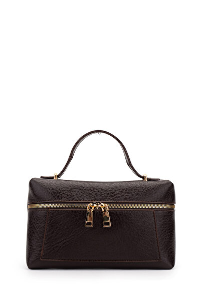 minebag Double Zippered Fixed Strap Baguette Women's Crossbody Bag Padra Brown