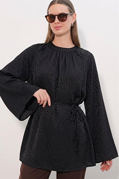 Bigdart Women's Striped Lace-Up Oversize Tunic 50009 - Black