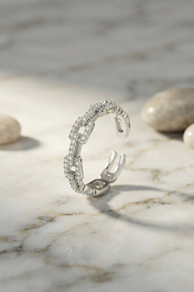 Skygo Silver Color Zircon Stone Chain Model Women's Ring Tj-Byk4241