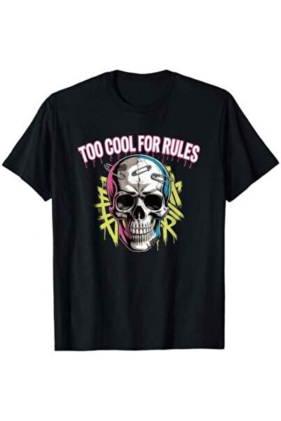 kai22 تي شيرت Too Cool For Rules بتصميم جمجمة على طراز البانك والغرنج - تي شي...