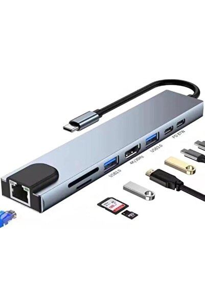BeeChip موزع USB-C 8 في 1، محول متعدد المنافذ بمنفذ HDMI 4K، USB 3.0، USB 2.0...