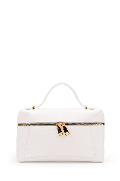 minebag Double Zippered Fixed Strap Baguette Women's Crossbody Bag Padra White