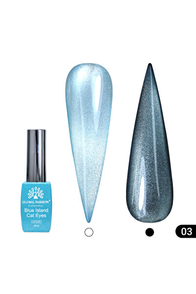 global fashion Ημιμόνιμο βερνίκι νυχιών Cat eye, Blue Island 8 ml, 03
