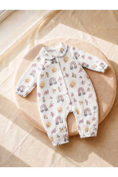 tinibud Gots Certified Fabric 100% Cotton Muslin Baby Girl Romper 3-6-9-12 Mo...