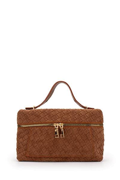 minebag Double Zippered Fixed Strap Baguette Women's Crossbody Bag Padra Sued...