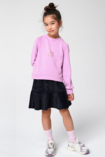 SheShe Navy Blue Fur Skirt and Pink Sweatshirt Set