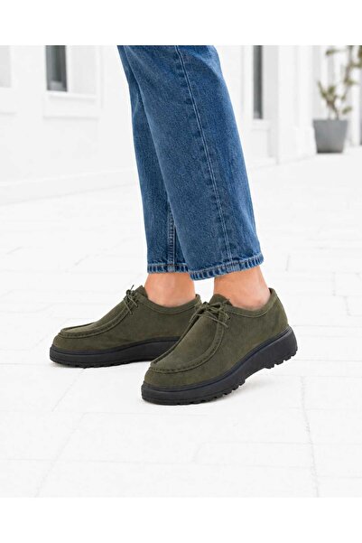 Oneka Shoes Kadın Günlük Bağcıklı Haki Yeşil süet 190826KSHY1007