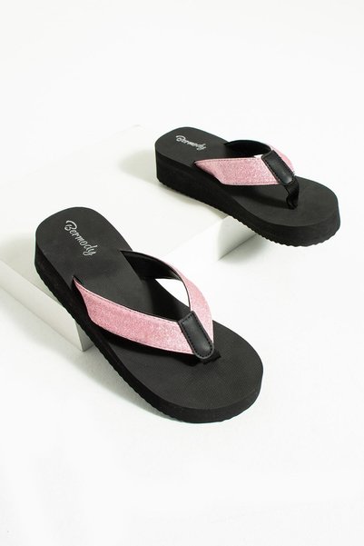 Bermody Robin Platform Black Powder Pink Women's Stylish Flip Flops Beach Slippers Flip Flops