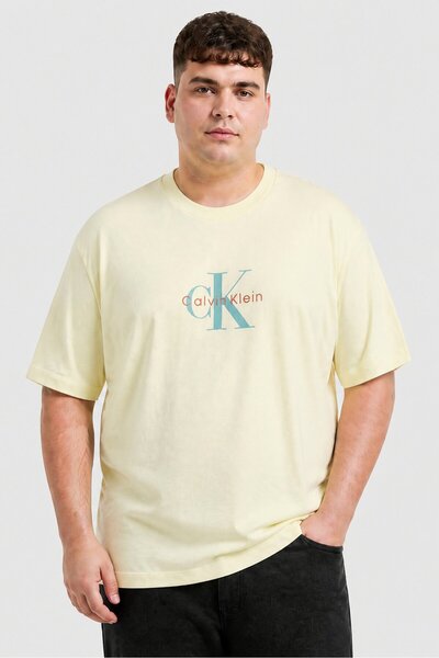 Calvin Klein Jeans Men Crew Neck Brand Logo Short Sleeve T-Shirt, Yellow