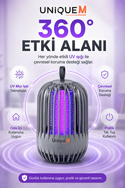 Uniquem USB ile Çalışan UV Sinek Sivri Kovucu 360° Etkili Mor Işıklı Taşınabilir Asılabilir Başucu Oda