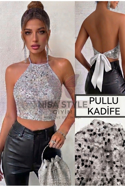 Nisa Back-Tie Sequin Detailed Bustier