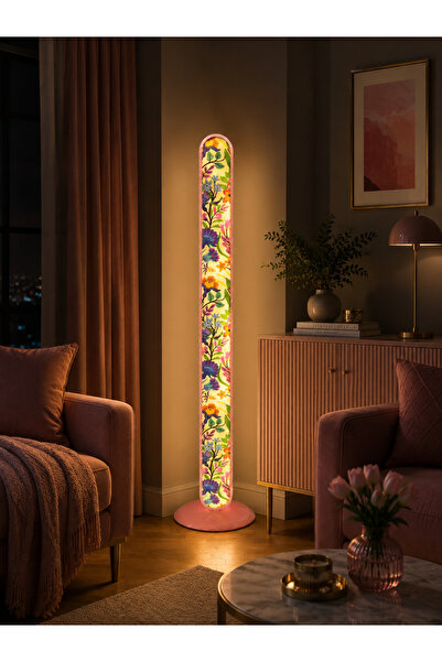 Natiorj Abajur Detaylı Renkli Led Lambader 3 Renk Işıklı Salon Yatak Odası Of...