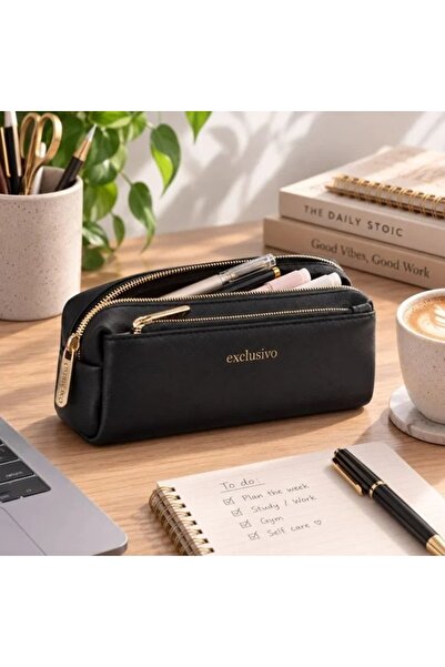 Generic Penar cilindric negru din piele artificială cu 3 compartimente 19 x 1...