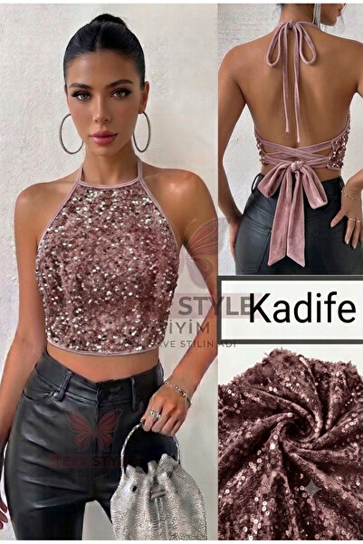 Nisa Back-Tie Sequin Detailed Bustier