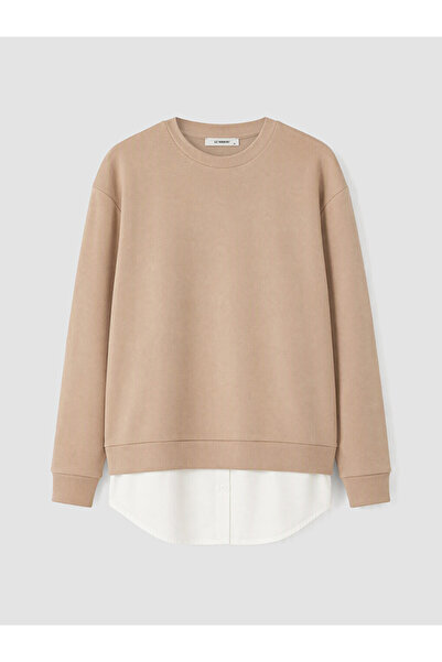 LC Waikiki Beige Crew Neck Women's Sweatshirt Tunic