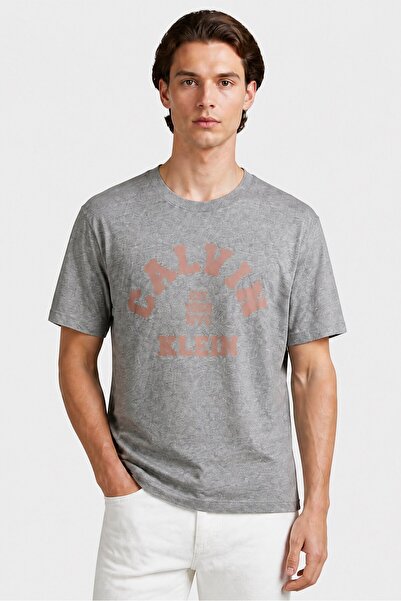 Calvin Klein Jeans Men Crew Neck Short Sleeve Brand Logo T-Shirt, Grey