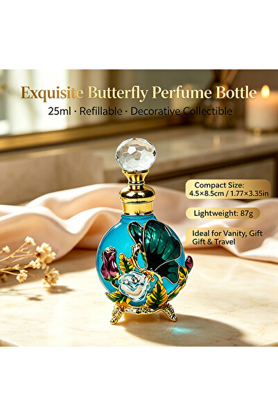 ARIANA Vintage 25ml Decorative Glass Perfume Bottle with Butterfly Floral Mot...