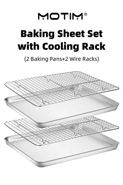 MOTIM Baking Sheet with Cooling Rack Set (2 Baking Pans + 2 Wire Racks) for O...