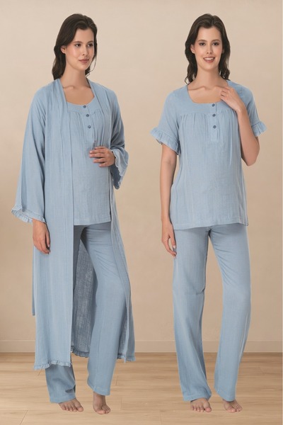 Puerpera Effortt Muslin Fabric Maternity Pajama Set and Dressing Gown 3084