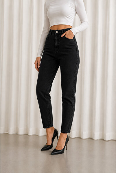DELDNM Daisy Women's Black High Waist Lycra Mom Jean Jeans