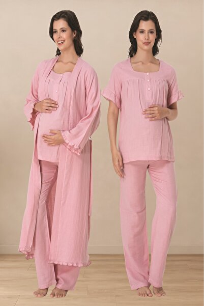 Puerpera Effortt Muslin Fabric Maternity Pajama Set and Dressing Gown 3084