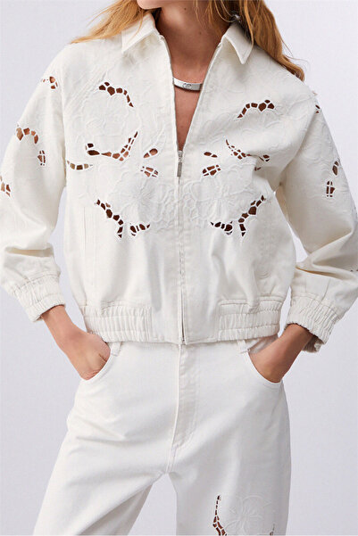 liu.jo Liu Jo Bomber Denim Embroidery Kadın Kot Mont Beyaz