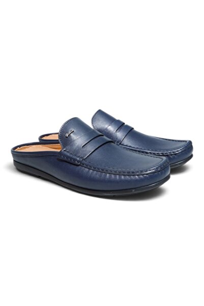 FRANCO CALVANI Dark Blue Milano Dark Blue Color Laceless Genuine Leather Half...