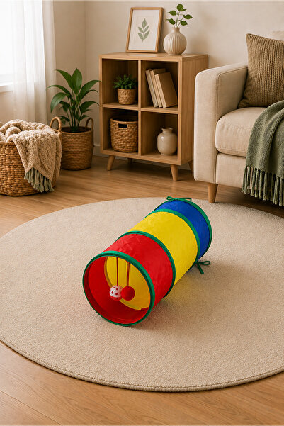 Arbolos Çıngıraklı Kedi Oyun Tüneli Katlanabilir Renkli Tünel 45×25 Cm