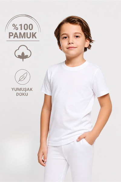 Cicito Boy's 100% Cotton Ribbed White T-Shirt 7018