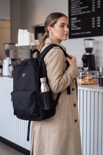 Liarca Black Backpack with Mesh Side Bottle Compartment for High School, University, School, Work and Daily Use