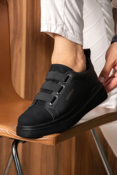 pabucmarketi Banded Suede Detailed Men's Sports Shoes Black (Black Sole)