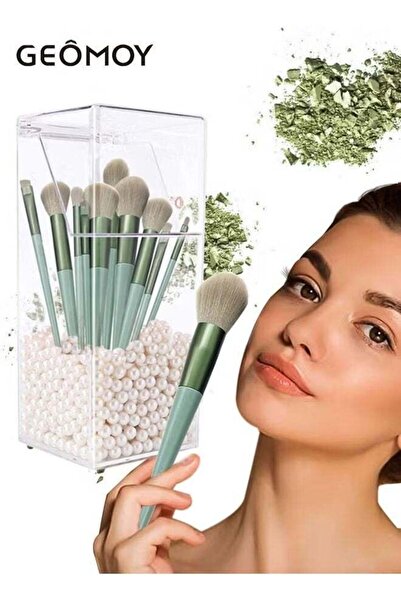 Geomoy 13pcs Makeup Brush & Holder with Lid Acrylic, Dustproof Cosmetic Organ...