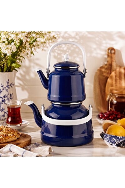 ALEV EMAYE Emaye Çaydanlık Takımı 3 Parça – 1,1 L + 2,5 L – Alt Kapaklı, Şık ...