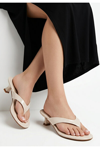 pabucmarketi Beige Women's Flip-Flop Heeled Slippers