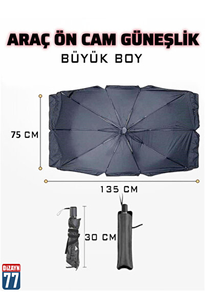 CarAda Oto Katlanabilir Güneşlik Şemsiye, Ön Cam Gölgelik 140x80cm, Özel Esne...