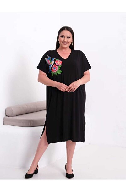 Esina Viscose Oversize Dress with Embroidery Detail