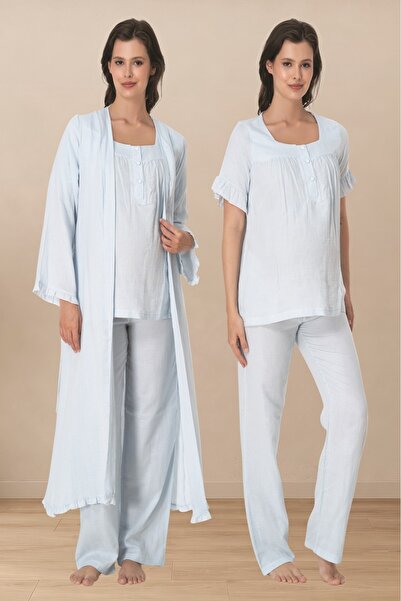 Puerpera Effortt Muslin Fabric Maternity Pajama Set and Dressing Gown 3084