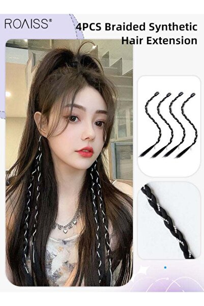 ROAISS 4PCS Synthetic Hair Braids Ponytail Extension with Hair Pearl Ponytail...