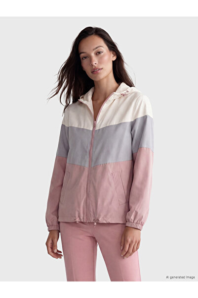 LC Waikiki Pink Hooded Color Block Women's Raincoat