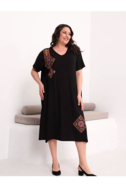 Esina Viscose Oversize Dress with Embroidery Detail