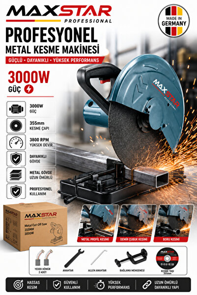 Maxstar 3000W Profesyonel Profil Kesme Makinesi 355 mm – 45° Açılı Metal Demir Boru Profil Kesme