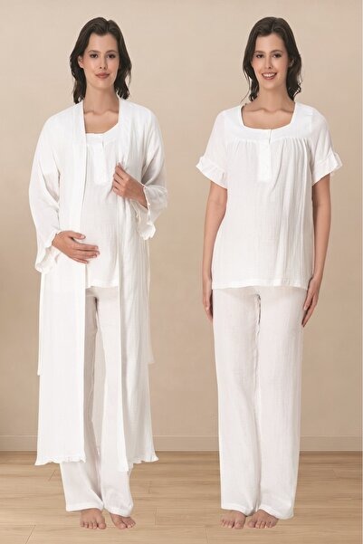 Puerpera Effortt Muslin Fabric Maternity Pajama Set and Dressing Gown 3084